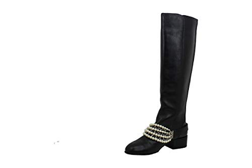 CHANEL Womens G33933 Leather Closed Toe Knee High Fashion Boots, Black, Size 7.0