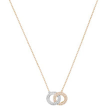 
                        
                          Load image into Gallery viewer, Swarovski Stone Women's Interlocking Circle Pendant Necklace with White Crystals on a Rose-Gold Tone Plated Chain - JOY2ESpree
                        
                      