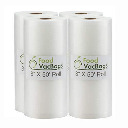 Four FoodVacBags 8" X 50' Commercial Vacuum Sealer Rolls Food Storage Bags compatible with Foodsaver and Sous Vide cooking (200 feet) - JOY2ESpree