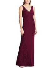 
                        
                          Load image into Gallery viewer, LAUREN RALPH LAUREN Womens Payella Lace Inset V-Neck Evening Dress Purple 12
                        
                      