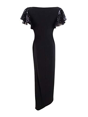 LAUREN RALPH LAUREN Womens Wanda Faux Wrap Sequined Evening Dress Black 2