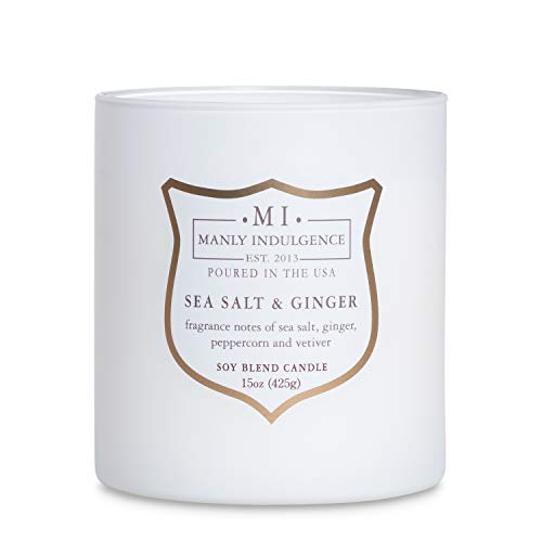 Manly Indulgence Sea Salt & Ginger Scented Jar Candle, 15 Oz, White