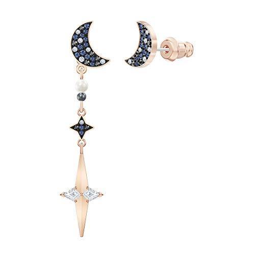 Swarovski Symbolic Collection Women's Moon Earring Jackets, with Blue Crystal Pavé Moon Studs and Dangling Crystal Stars, on a Mixed Metal Setting - JOY2ESpree