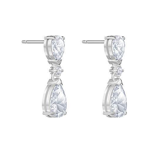 Swarovski Attract Drop Pierced Earrings with Pear and Circle Cut Clear Crystals on a Rhodium Plated Post with Butterfly Back Closure - JOY2ESpree
