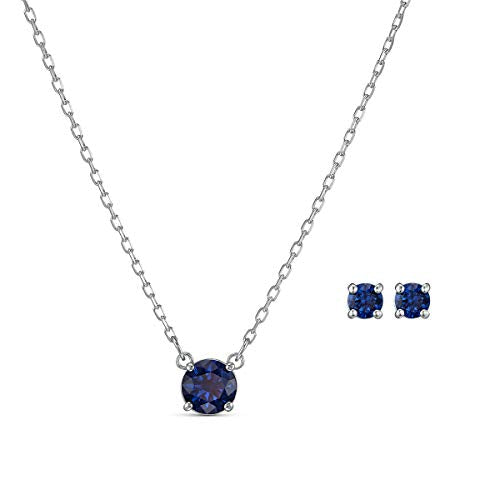 Swarovski Women's 125th Anniversary Attract Round Crystal Necklace and Pierced Earring Jewelry Set, Blue Crystals with Rhodium Plated Metal - JOY2ESpree