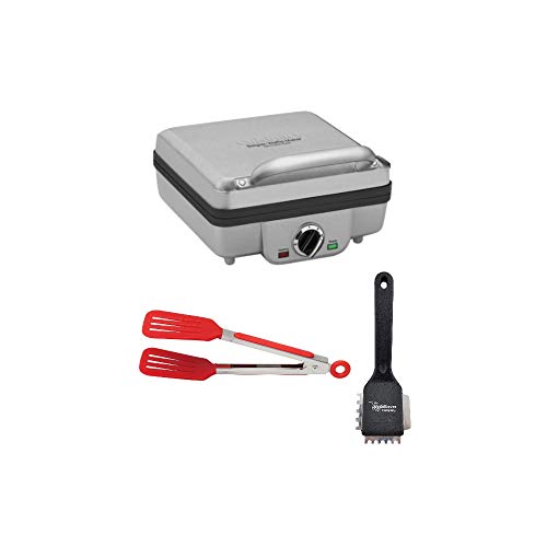 Cuisinart WAF-300P1 4-Slice Belgian Waffle Maker with Pancake Plates, Heavy Duty Small Brush, and 8-Inch Nylon Tongs Bundle (3 Items) - JOY2ESpree
