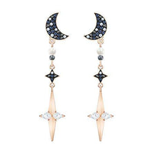 
                        
                          Muat gambar ke penampil Galeri, Swarovski Symbolic Collection Women's Moon Earring Jackets, with Blue Crystal Pavé Moon Studs and Dangling Crystal Stars, on a Mixed Metal Setting - JOY2ESpree
                        
                      