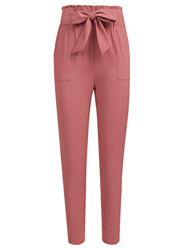 Freeprance Women's Pants Casual Trouser Paper Bag Pants Elastic Waist Slim Pockets