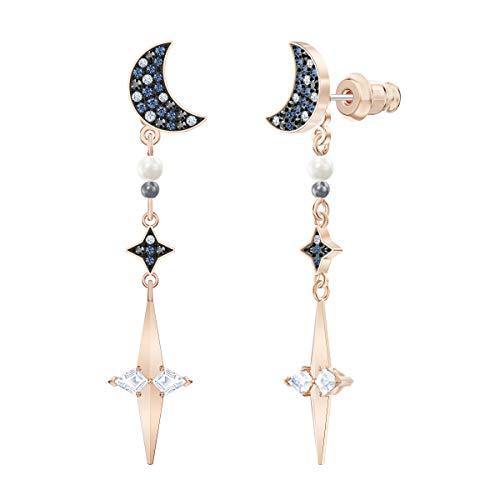 Swarovski Symbolic Collection Women's Moon Earring Jackets, with Blue Crystal Pavé Moon Studs and Dangling Crystal Stars, on a Mixed Metal Setting - JOY2ESpree
