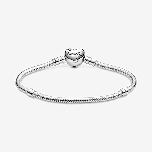 PANDORA Pandora Moments Family Tree Heart Clasp Snake Chain Bracelet, Clear CZ 925 Sterling Silver Charm Bracelet - JOY2ESpree