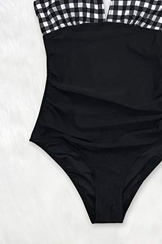 CUPSHE Women's One Piece Swimsuit V Neck Tummy Control Cross Back Vintage Swimwear Bathing Suits