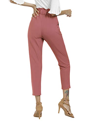 Freeprance Women's Pants Casual Trouser Paper Bag Pants Elastic Waist Slim Pockets