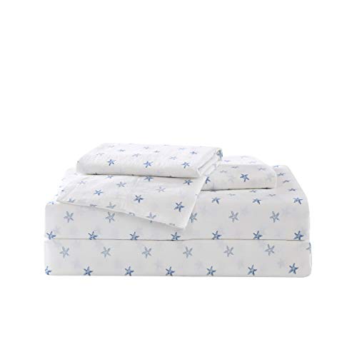 Tommy Bahama | Starfish Treasure Collection | Bed Sheet Set - Crisp & Cool 100% Washed Cotton Lightweight Bedding, Queen, Blue