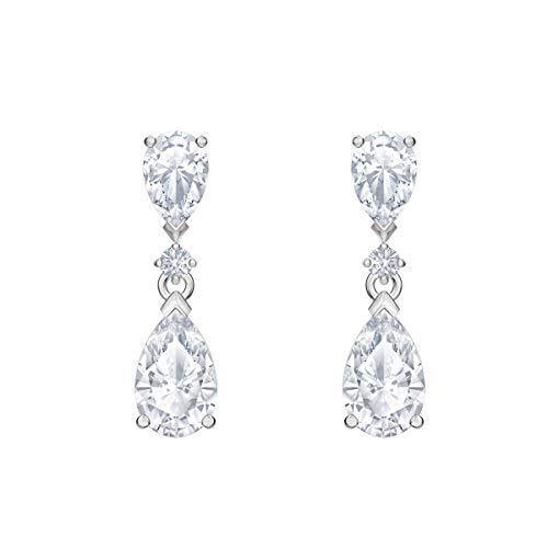 Swarovski Attract Drop Pierced Earrings with Pear and Circle Cut Clear Crystals on a Rhodium Plated Post with Butterfly Back Closure - JOY2ESpree