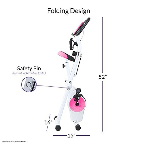 Xspec Indoor Foldable Stationary Upright Exercise Cardio Workout Cycling Bike with 16-Level Resistance, Magenta/Lime - JOY2ESpree