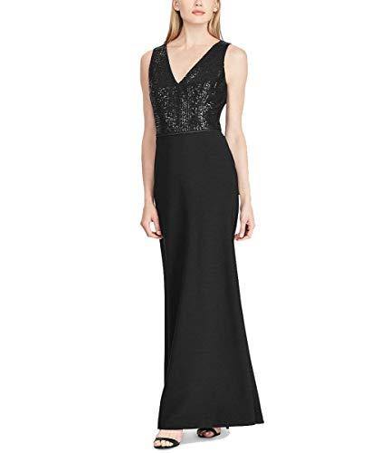 LAUREN RALPH LAUREN Womens Zorea Sequined Sleeveless Evening Dress Black 4 - JOY2ESpree