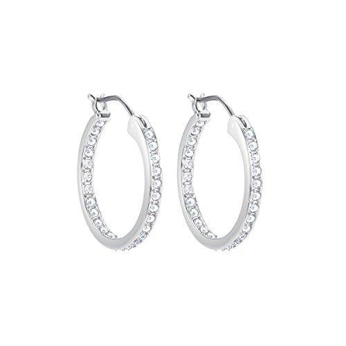 Swarovski Sommerset Women's Hoop Pierced Earrings with Clear Crystal Pavé in a Rhodium Plated Setting - JOY2ESpree