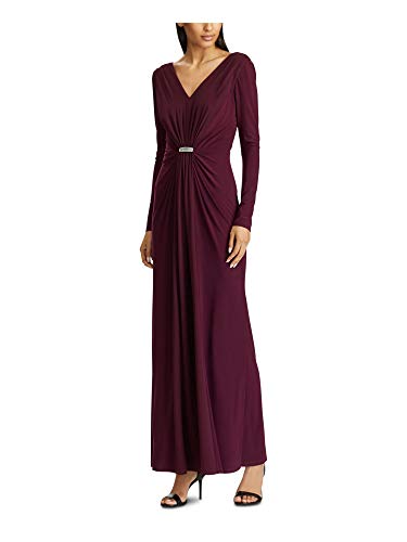 LAUREN RALPH LAUREN Womens Embellished V-Neck Evening Dress