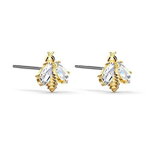 Eternal Flower Bee Pierced Earrings, White, Gold-tone plated - JOY2ESpree