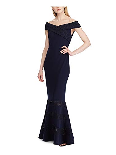 LAUREN RALPH LAUREN Womens Claudinah Off-The-Shoulder Lace Inset Evening Dress