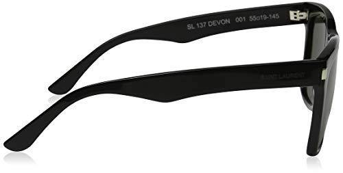 Saint Laurent SL137 Devon 001 Black Grey SL137 Devon Square Sunglasses Lens Cat, 55-19-145