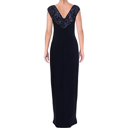 Ralph Lauren Womens Navy Slitted Cap Sleeve Jewel Neck