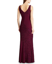 
                        
                          Load image into Gallery viewer, LAUREN RALPH LAUREN Womens Payella Lace Inset V-Neck Evening Dress Purple 12
                        
                      