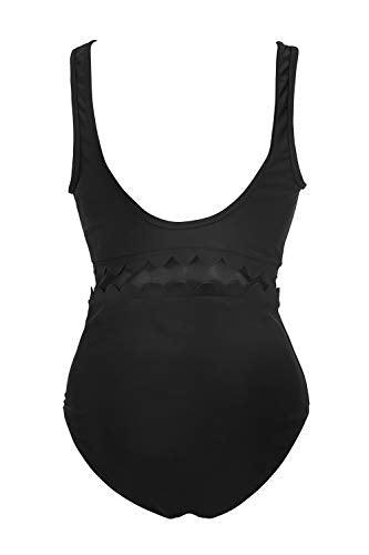 CUPSHE Women's Solid Black V Neck Mesh One Piece Swimsuit