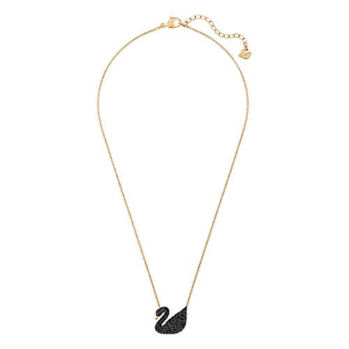 SWAROVSKI Women's Iconic Swan Jewelry Collection, Rose Gold Tone Finish, Black Crystals - JOY2ESpree