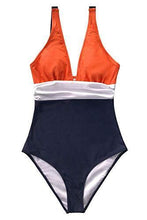 
                        
                          画像をギャラリービューアに読み込む, CUPSHE Women's Orange Navy V Neck Ruching One Piece Swimsuit - JOY2ESpree
                        
                      