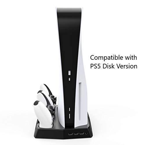 PS5 PlayStation 5 Digital and Disk Version Game Accessories, Vertical Stand Console Cooling Fan, Dual Charging Dock with 3 USB HUB Charger Ports - JOY2ESpree