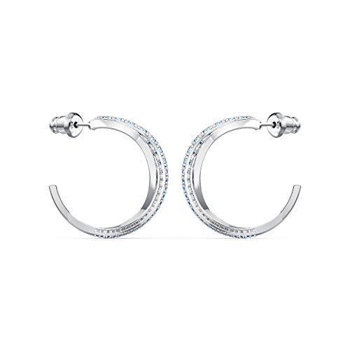 SWAROVSKI Women's Twist Hoop Earrings Collection, Rhodium Finish, Blue Crystals, Clear Crystals - JOY2ESpree