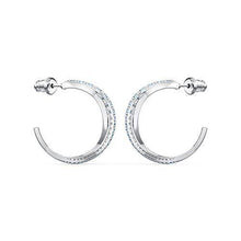
                        
                          Load image into Gallery viewer, SWAROVSKI Women's Twist Hoop Earrings Collection, Rhodium Finish, Blue Crystals, Clear Crystals - JOY2ESpree
                        
                      