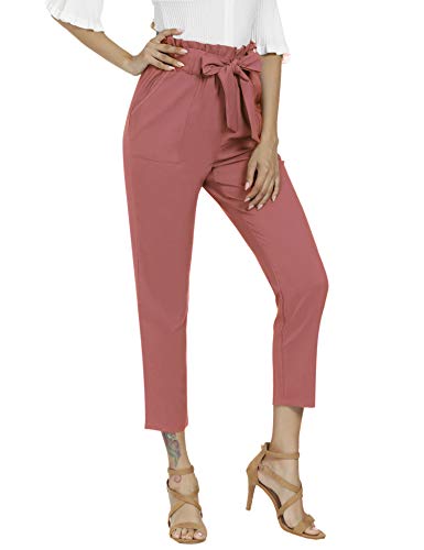 Freeprance Women's Pants Casual Trouser Paper Bag Pants Elastic Waist Slim Pockets