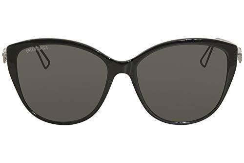 Balenciaga BB0057SK 001 Sunglasses Women's Black-Silver/Grey Lenses Cat Eye 55mm