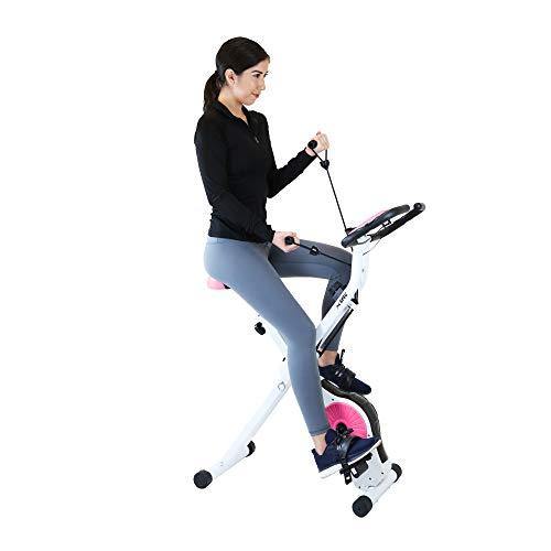 Xspec Indoor Foldable Stationary Upright Exercise Cardio Workout Cycling Bike with 16-Level Resistance, Magenta/Lime - JOY2ESpree
