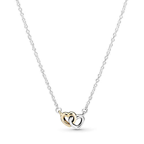 Pandora Jewelry Interlocked Hearts Collier Sterling Silver and 14K Yellow Gold Necklace, 17.7" - JOY2ESpree