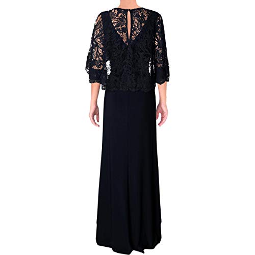 LAUREN RALPH LAUREN Gisela Women's Lace Capelet Ruched V-Neck Gown Navy Size 6