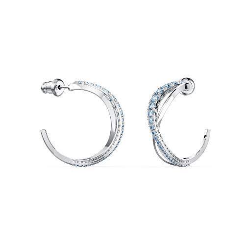 SWAROVSKI Women's Twist Hoop Earrings Collection, Rhodium Finish, Blue Crystals, Clear Crystals - JOY2ESpree