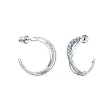 
                        
                          Load image into Gallery viewer, SWAROVSKI Women's Twist Hoop Earrings Collection, Rhodium Finish, Blue Crystals, Clear Crystals - JOY2ESpree
                        
                      