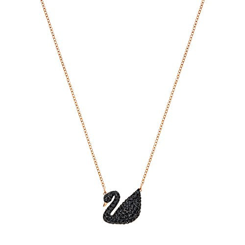 SWAROVSKI Women's Iconic Swan Jewelry Collection, Rose Gold Tone Finish, Black Crystals - JOY2ESpree