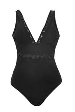 
                        
                          Load image into Gallery viewer, CUPSHE Women&#39;s Solid Black V Neck Mesh One Piece Swimsuit
                        
                      