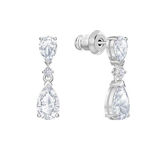 Swarovski Attract Drop Pierced Earrings with Pear and Circle Cut Clear Crystals on a Rhodium Plated Post with Butterfly Back Closure - JOY2ESpree