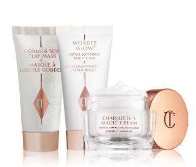 Charlotte Tilbury THE GIFT OF GODDESS SKIN TRAVEL KIT Mini Magic Cream, Mini Wonderglow, And Mini Goddess Skin Clay Mask. 15ml/ .5oz. New Without Box.