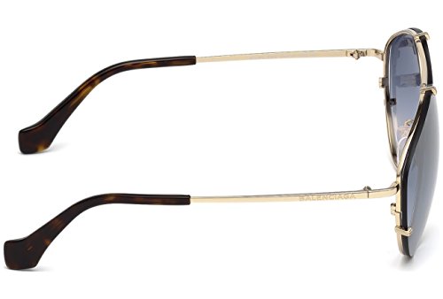 Balenciaga BA0085 Pale Gold Metal/Dark Havana Temple Tip/Gradient Smoke Flash Lens One Size