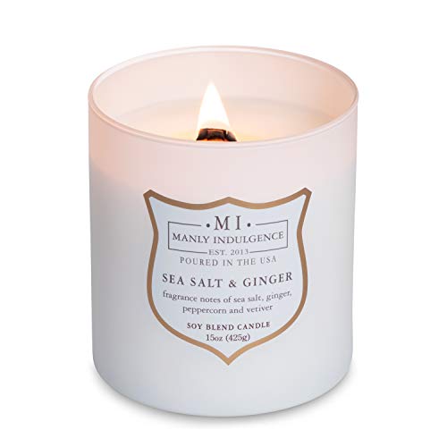 Manly Indulgence Sea Salt & Ginger Scented Jar Candle, 15 Oz, White