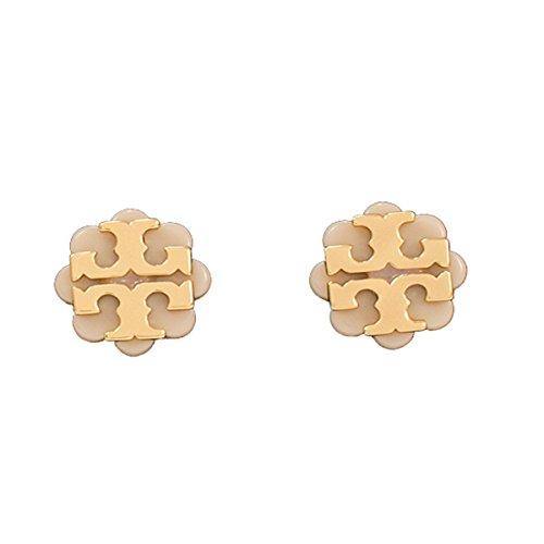 Tory Burch Logo Flower Resin Stud Earrings Light Oak Gold - JOY2ESpree