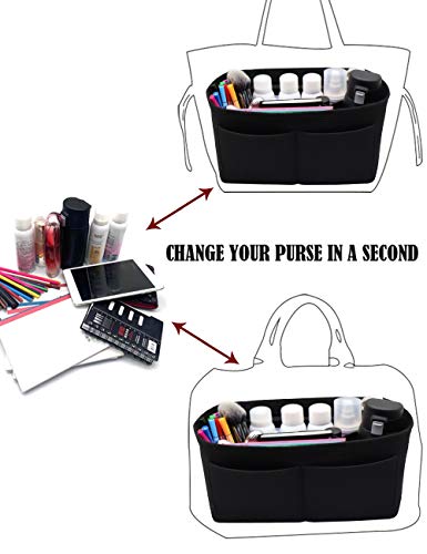 Felt Purse Organizer Insert Zipper Pocket with Two Removeable Bottle Holder