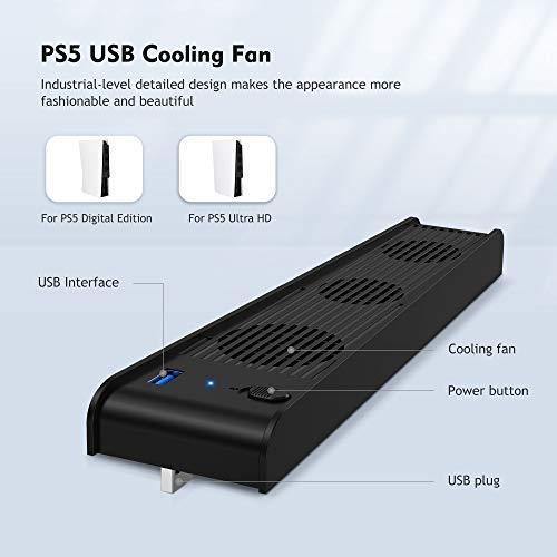 KIWISMART PS5 Accessories Cooling Fan with External USB, 3 Fans Cooler Compatible with PS5 Digital Edition/Ultra HD for PS5 Console - JOY2ESpree