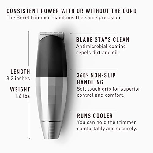 Beard Trimmer by Bevel - Clippers for Men, Cordless, Rechargeable, Tool-free Zero Gap Dial, High Power